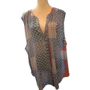 NYDJ Sleeveless Pintuck Blouse, Geometric Patchwork Print, Plus Size 4X NWT